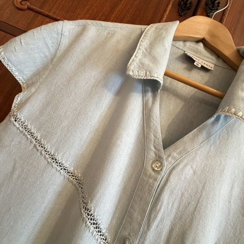 Haute Couture vintage French blouse XL XXL, turquoise