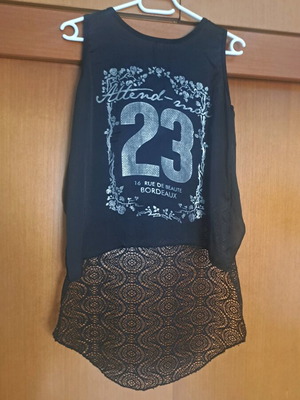 Top Miss blouse black sleeveless asymmetric with lace fabric like new
