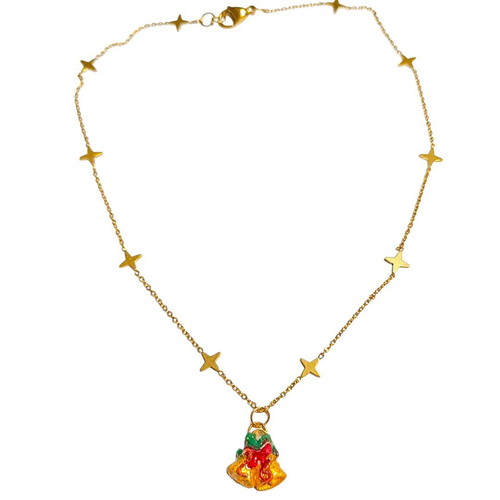 Handmade 2026 lucky charm necklace with bells and steel chain with stars