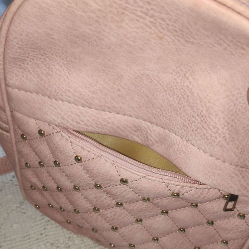 Women's backpack set with gold studs and wallet nude pink new