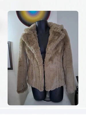 Γυναικείο vintage παλτό γούνα ψεύτικη μεταχειρισμένο, μπεζ, μέγεθος S