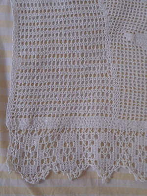 Handmade vintage crochet curtain with house and animal design, like new