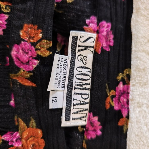Vintage floral skirt SK & Company size 12 used, black with pink and orange flowers