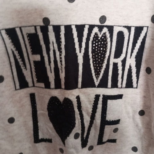 Knitted sweater with New York Love print, beige and black, size M