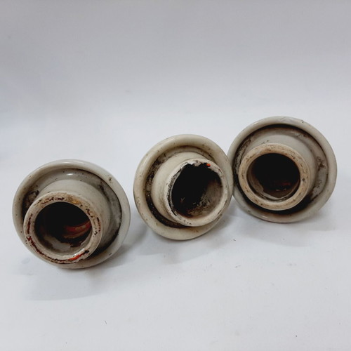 Levira porcelain electric insulators, capsule shape, vintage, set of 3