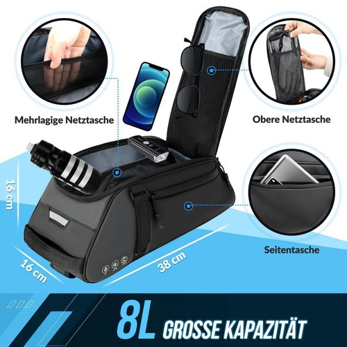 Waterproof bicycle bag 8L with rain cover and free LED bracelets