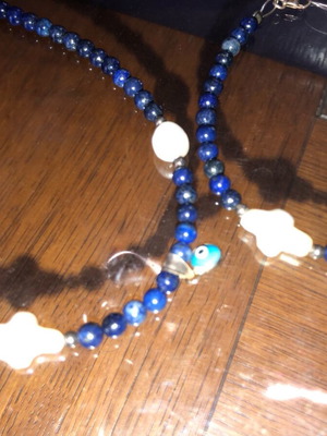 Jewelry set with lapis and pearl semi-precious stones new