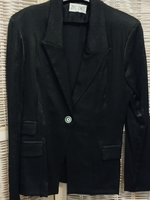ZIC-ZAC Black Small Satin Single-Button Polyester Jacket Like New