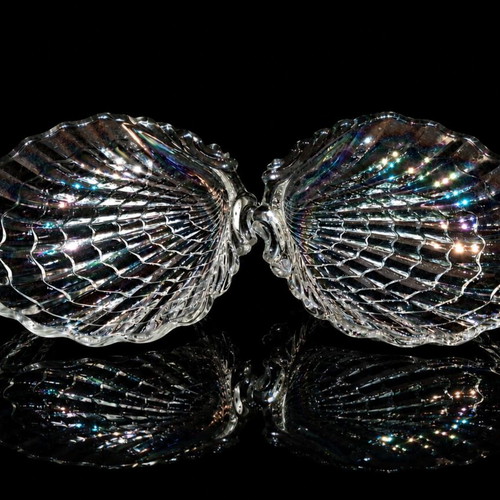 Vintage Japanese Seashell Plates Set Hasegawa Glass Venus luster effect