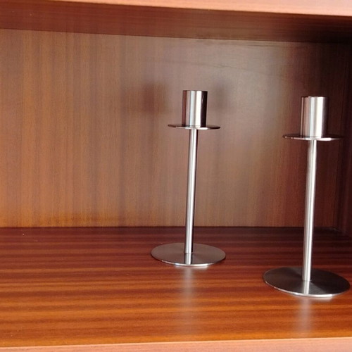 Stainless steel candlesticks like new, set of 4, modern design