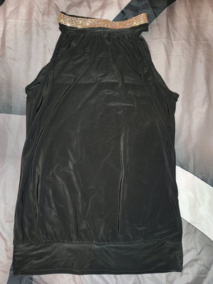 Sleeveless blouse like new, black with rhinestones and gold buttons