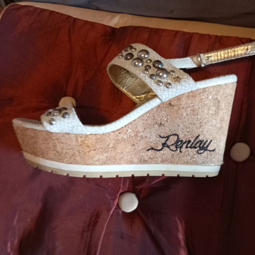 Replay leather platform sandals size 38 used, white beige