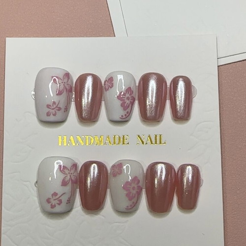 Press-On Nails handmade with floral design, new