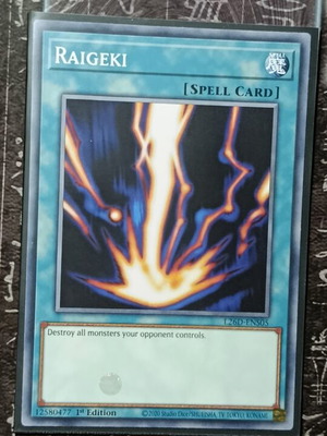 Raigeki Yu-Gi-Oh! spell card with Ultra Pro sleeve and Top Loader