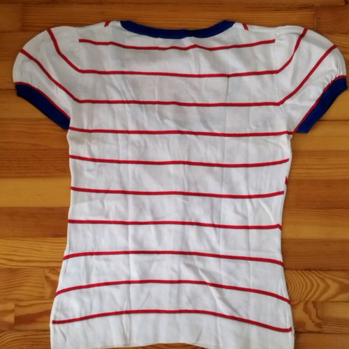 White blouse with red stripes and blue details like new, size S