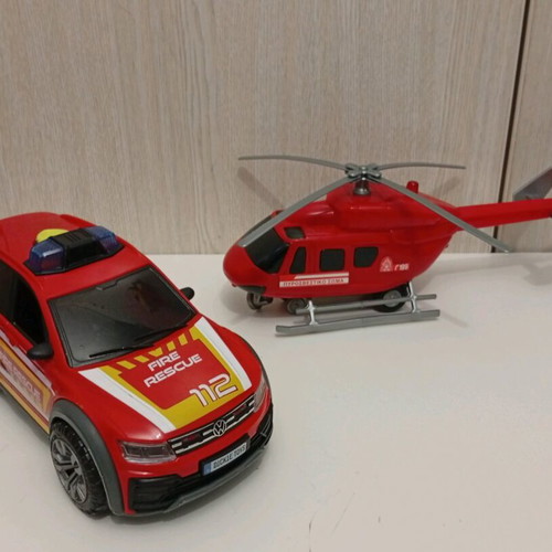 Dickie Toys Fire Rescue Helicopter and Vehicle used, set