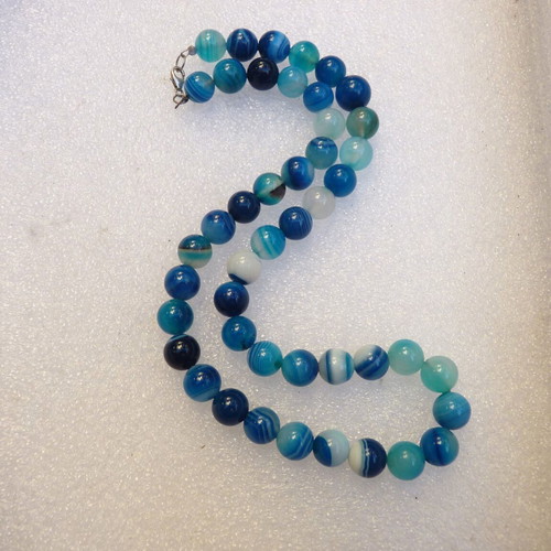 Blue Agate Necklace with 925 Silver Clasp, 47 cm