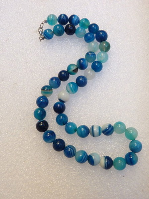 Blue Agate Necklace with 925 Silver Clasp, 47 cm