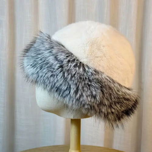 Women’s hat with white-gray fur trim new, synthetic fur