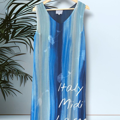 Plaisir Italy midi chiffon dress in blue shades, large