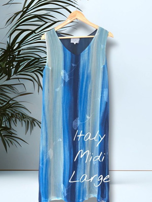 Plaisir Italy midi chiffon dress in blue shades, large