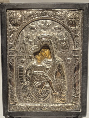 Byzantine Virgin Mary Icon 17×23 with 950 Silver