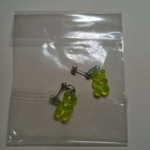Earrings new with acrylic green gummy bear