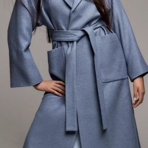 Zara wool coat 100% blue new with belt size S