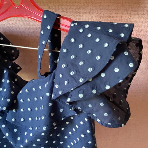 J. Crew Navy Blue Polka Dot Ruffle Top like new, sleeveless blouse