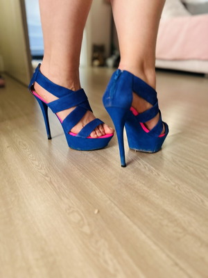 Paris Hilton platform sandals used, size 39, blue and pink