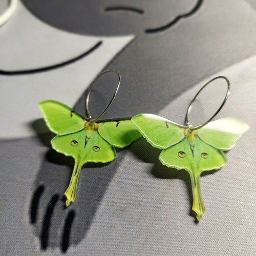 Moth earrings like new, green and silver