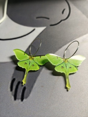 Moth earrings like new, green and silver