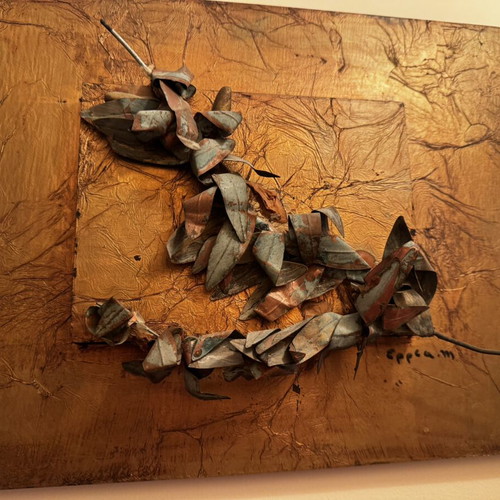 Handmade artwork with olive branch metal elements, like new