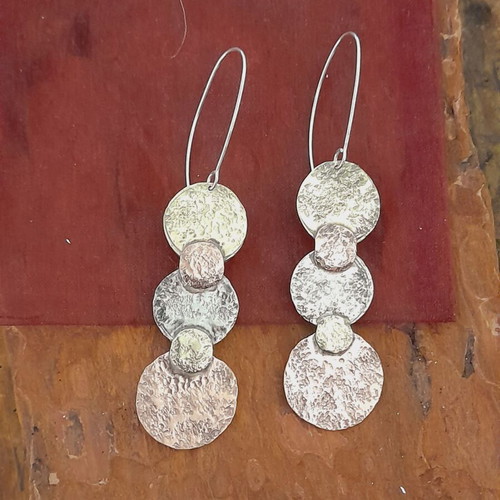 Handmade earrings new, mixed metals, 7.5 cm length