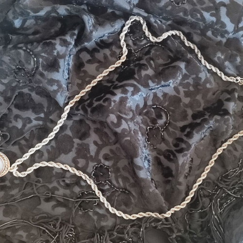 Vintage 925 Silver Set: Long 80cm Rope Chain & Agate/Onyx Pendant