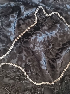 Vintage 925 Silver Set: Long 80cm Rope Chain & Agate/Onyx Pendant