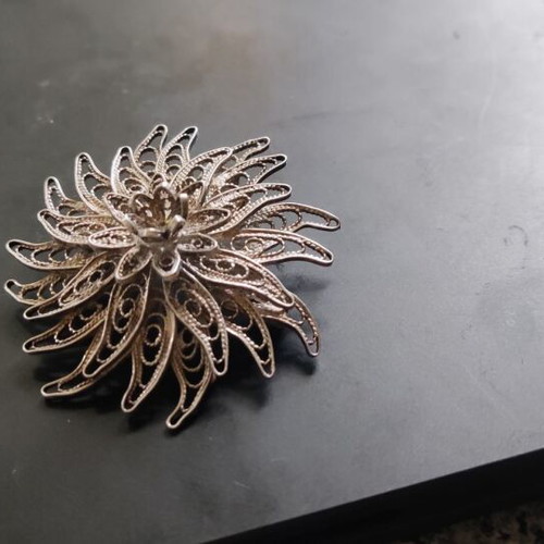 925 Silver Handmade Filigree Brooch, 4cm