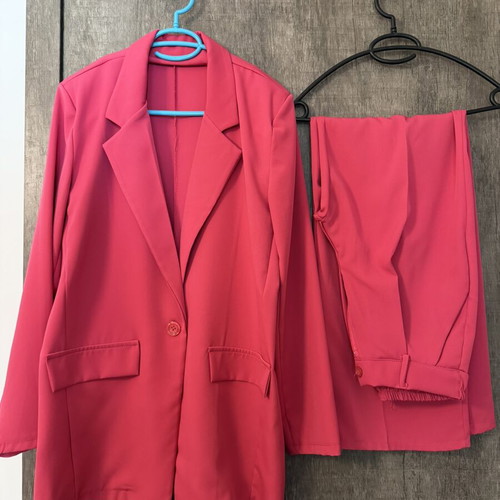 Fuchsia suit set like new, long jacket and pants
