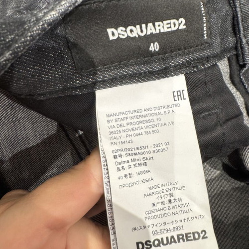 Dsquared2 Dalma Distressed Denim Mini Skirt new, size 40, black and grey