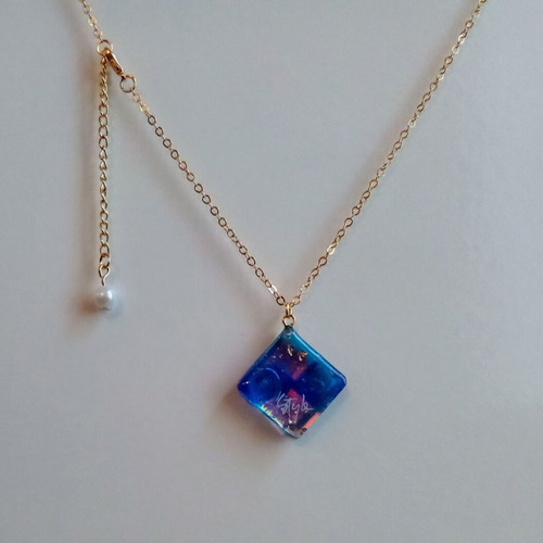 Handmade necklace blue and gold new with 45+5 cm chain
