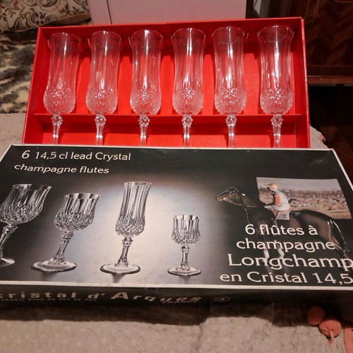 Cristal d'Arques Longchamp champagne flutes new, set of 6