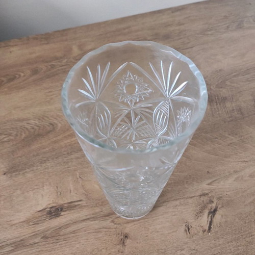 Czech carved vase vintage with detailed embossed design from the 1960s