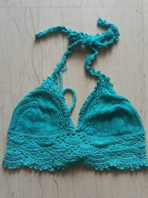 Handmade backless knitted crop top turquoise, size S, like new