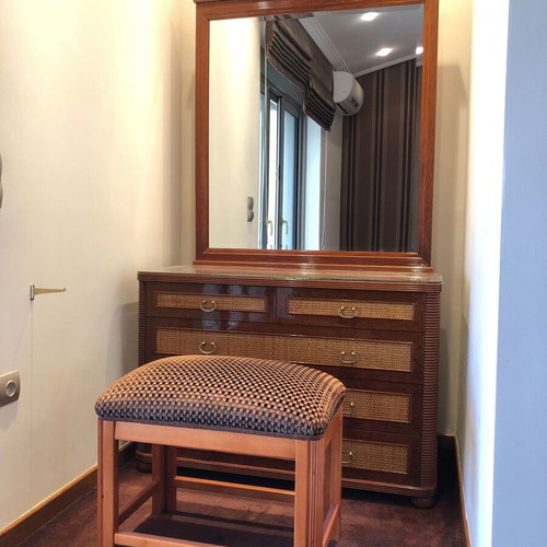 Bedroom set used with two single beds, nightstands and dressing table