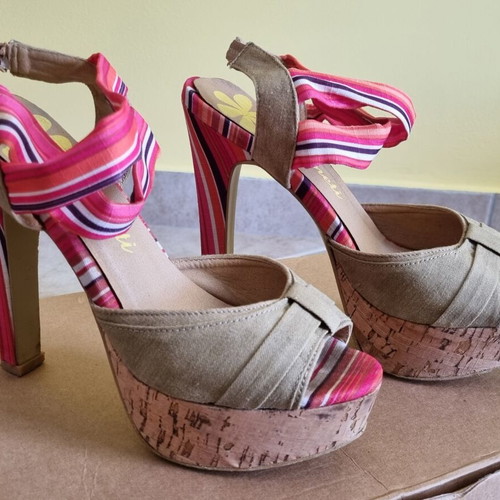 Veneti colorful cork platform sandals size 38