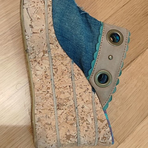 Fornarina Vintage Denim Wedges Mules Y2K Style Size 39 Like New