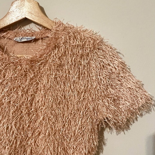 ZARA pink faded apple fringe blouse like new