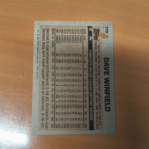 1983 Topps Baseball Card #770 Dave Winfield Yankees like new