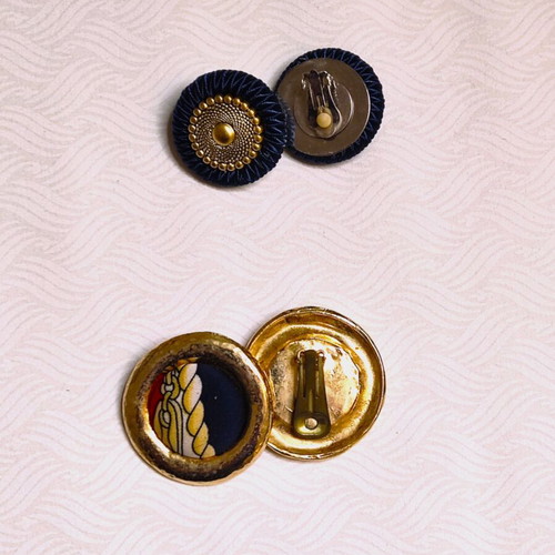 Vintage earrings set (2 pairs) like new, clip-on with fabric and metal