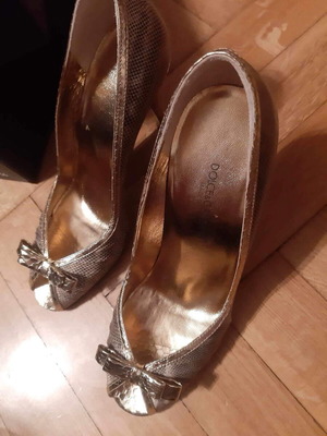 Branded women's leather peep toe shoes new, size 36, gold beige brown